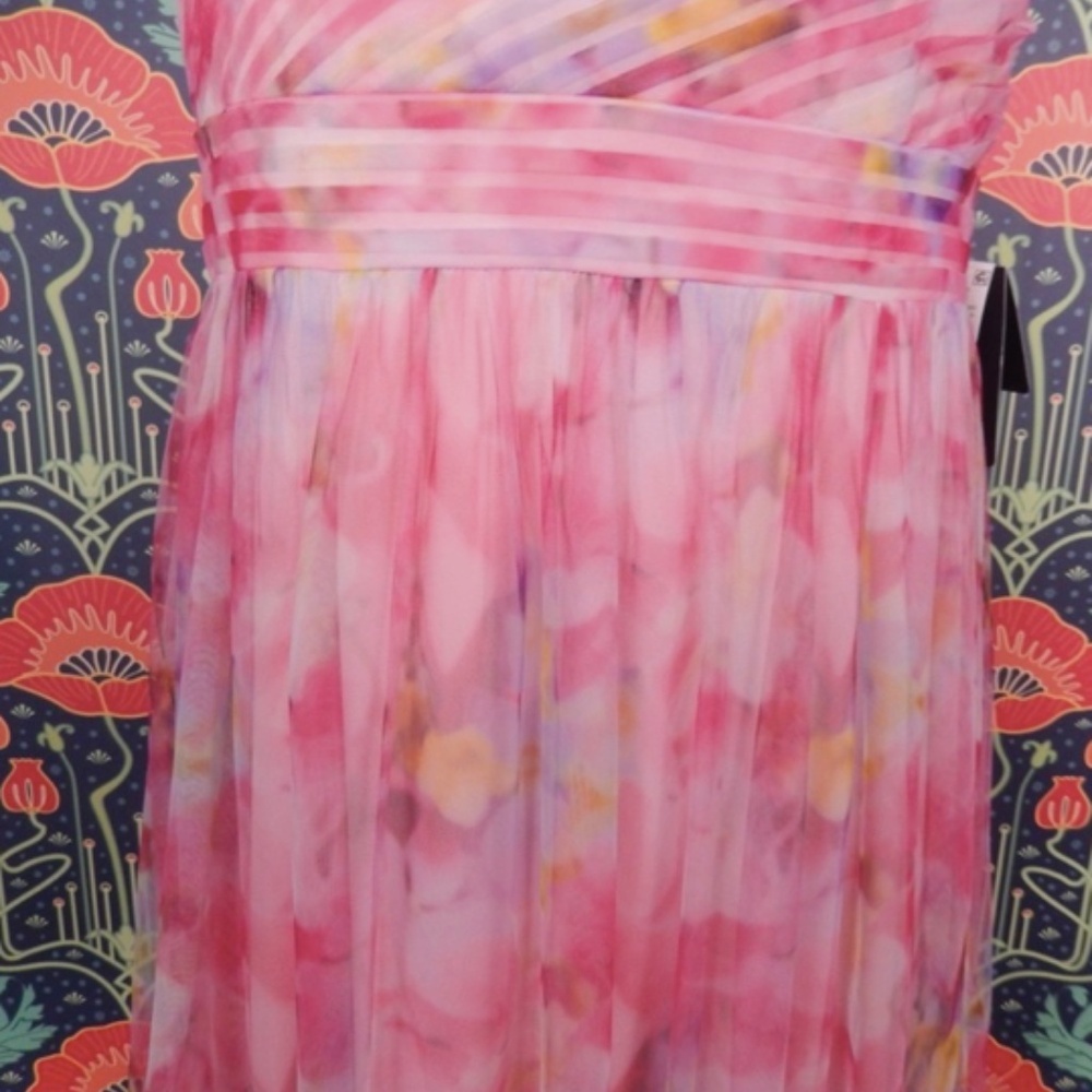 Adrianna Papell Pink Sweetpea Off The Shoulder Tulle Gown Formal Dress Nwt 12 - Picture 7 of 9
